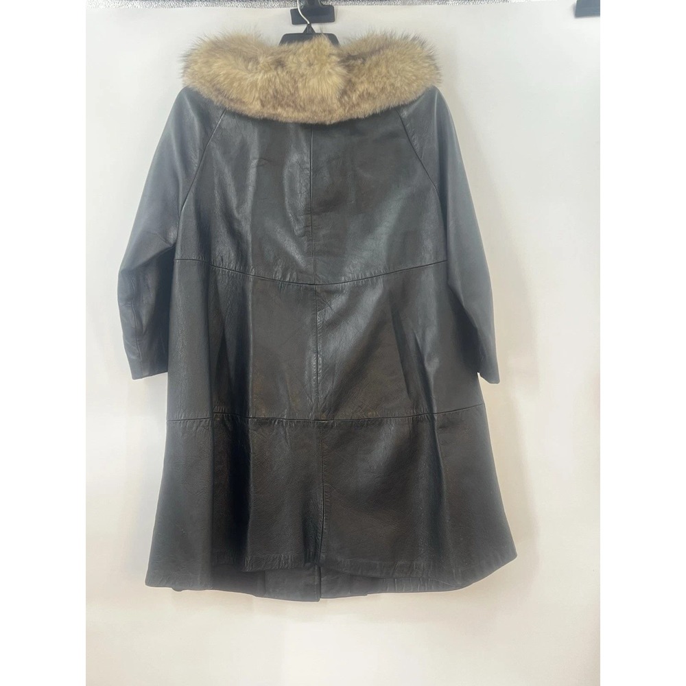 VTG Peter Caruso Mob Wife Leather Fur Collar Coat Womens XL Vintage Glam Luxury - Picture 7 of 15